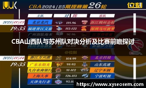 CBA山西队与苏州队对决分析及比赛前瞻探讨